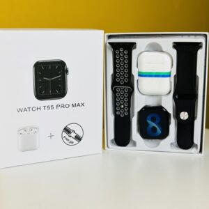 T55 Pro Max Smart Watch with Earbuds & Double Strap- Black Color