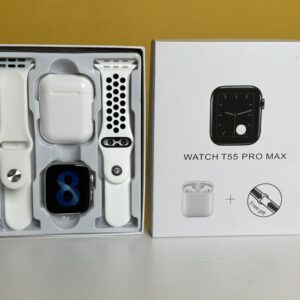 T55 Pro Max Smart Watch with Earbuds & Double Strap- White Color