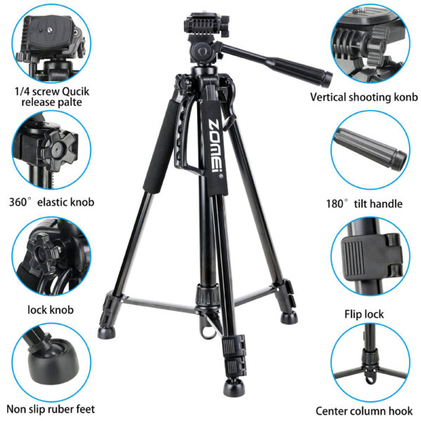 Zomei T120 Mobile & DSLR Tripod-Professional Series (Without Mobile Holder) - Image 2