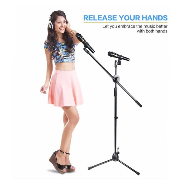 Microphone Floor Stand With Adjustable Two Microphone Holder (LW-38) - Image 3